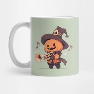 Jack-O-Lantern Playing Halloween Trumpet. Spooky Cute Mariachi Monster. Mug